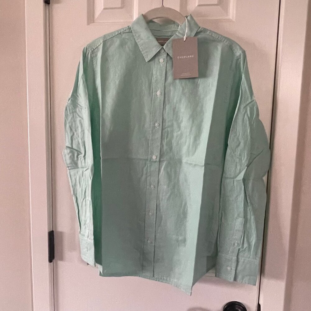 New Everlane Womens Mint Green Oversized Button Down Pinstripe Blouse Size 4